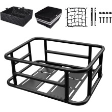 Bike Basket Rear Rack with Cargo Net, Liner and Waterproof Cover,Heavy Duty Bicycle Basket Perfect for Electric Bike