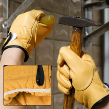 1 Pair Waterproof Faux Sheepskin Anti-slip Work Gloves – Thickened, Wear-Resistant, for Construction, Repair, Gardening, Yardwork – Yellow