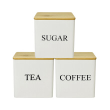 3-Piece Coffee, Tea and Canister Set with Labeled Lids - Kitchen Storage Jars for Flour and Dry Goods Organization - White