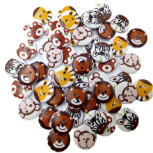 Wood Buttons with Animal Pattern Round 50 pcs