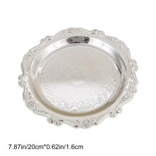 Bandeja decorativa de plata vintage para servir – Plato redondo repujado para postres, aperitivos y joyas – Ideal para el hogar, fiestas y bodas.