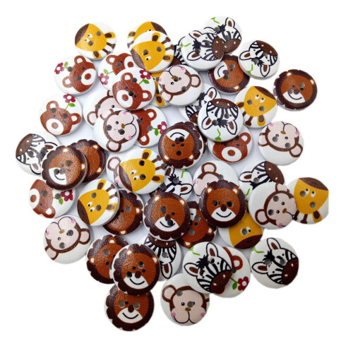 Wood Buttons with Animal Pattern Round 50 pcs 1