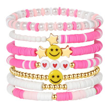 Colorful Smile Heart Star Bracelets Set - Polymer Clay Beaded Charm Jewelry for Women, Girls, Teens