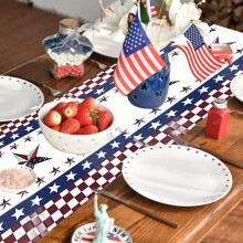 Chemin de table pour la fête de l'Indépendance (13 x 72 pouces) - Décoration de table patriotique à étoiles rouges, blanches et bleues -