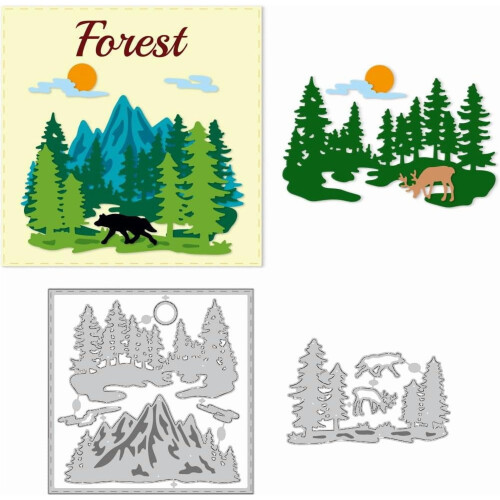 Stanzformen für Baumlandschaften, Wald, Hirsch, Wolf, 3 Stile
