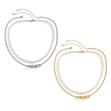 Męski geometryczny naszyjnik typu choker z imitacją pereł