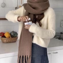 Winterfleece sjaal, extra pluizig, dik, warm, effen kleur, zachte sjaal voor vrouwen, studenten en stellen.