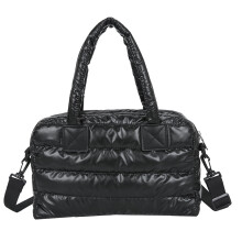 Opgezette crossbodytas met gewatteerd rasterpatroon, schoudertas van dons, katoenen vulling, lichtgewicht nylon hobo tas voor dames (zwart)
