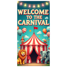 Bienvenido al Carnaval. Pancarta colorida para decoración de fiestas, artículos para eventos, accesorios de fotografía, fondo brillante para