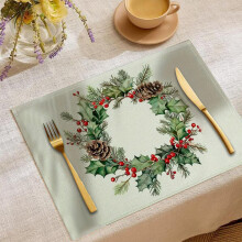 Ensemble de sets de table de Noël en lin – Résistants à la chaleur, lavables, décoration de table champêtre pour les fêtes