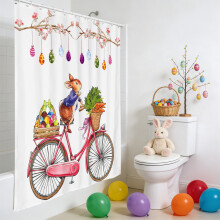 Ensemble rideau de douche en lin pour Pâques, rideau de douche sans perçage avec 12 crochets, décoration de salle de bain facile à installer pour