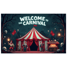 Bienvenido al Carnaval. Pancarta colorida para decoración de fiestas, artículos para eventos, accesorios de fotografía, fondo brillante para