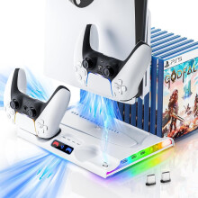 PS5 Slim Kühlständer mit Doppelladegerät, Lüfter und Spiel