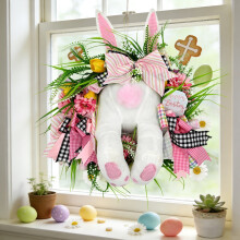 HJuyYuah Osterhasen-Kranz, künstliche Blumen, Tischdekoration mit Kerzenständer