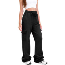 Women's fleece-lined cargo joggers black L