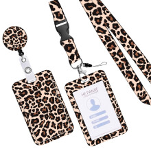 Ausweishalter und Umhängeband-Set mit Leopardenmuster, Ausweishalter mit einziehbarem Ausweishalter fürs Büro