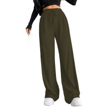 Damesjoggingbroek met hoge taille en wijde pijpen, geribbelde elastische tailleband.