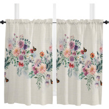 Köksgardiner med blommotiv, stångficka, 2 paneler, 52x63