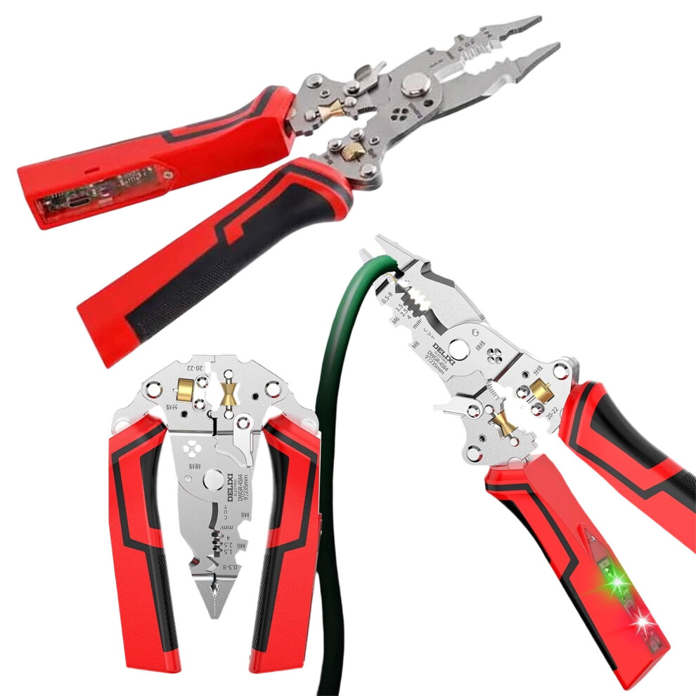16 In 1 Wire Stripper Twister For Cutting And Pulling Wires, Cable Scissors, Voltage Tester Pliers, 12V To 250V Live 9482726310723