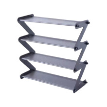 Z-Shaped 4-Tier Shoe Rack, Aluminum Alloy, Foldable & Space-Saving, Compatible with Slippers/High Heels, Gray