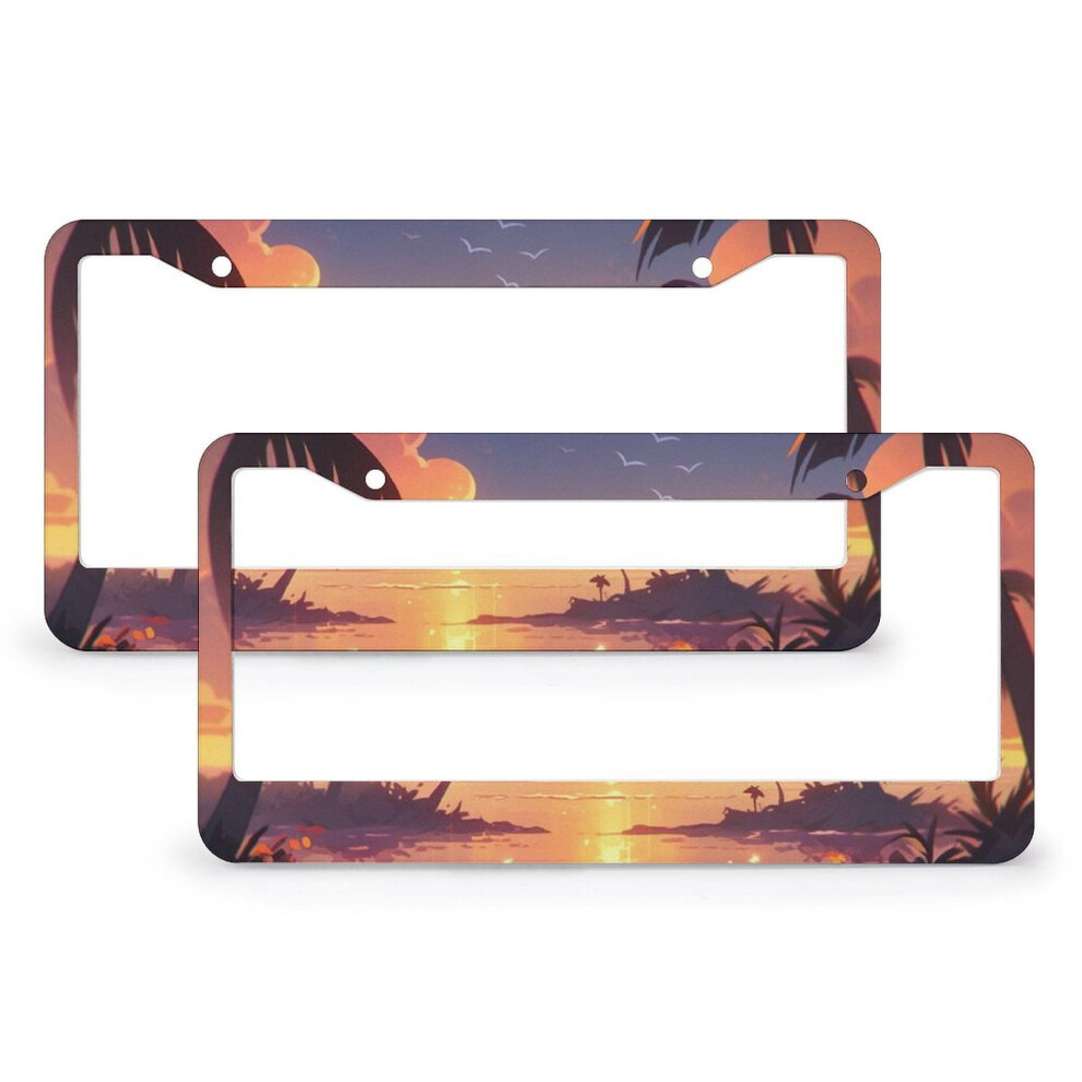 Sunset Beach License Plate Cover Aluminum 2-Pack Golden 902370218361