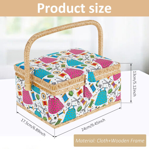 Sewing Basket with Removable Tray and Interior Pocket 1