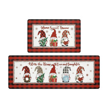 Christmas Kitchen Floor Mats, Non-Slip L-Shaped Anti-Fatigue Rug Set of 2, Red/White, Polyester, Stain-Resistant, Compatible with Hard Floors
