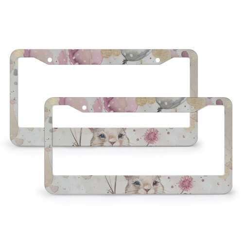 Watercolor Bunny Spring License Plate Frames Aluminum 2 pcs