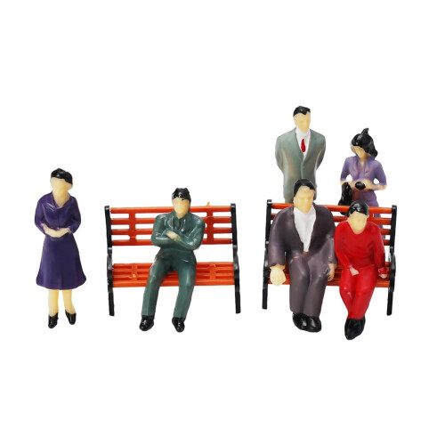 50 Seated Standing Model People Passanger Figures+6 Bench Train Railway Layout 2