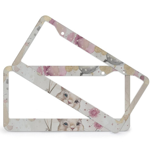 Watercolor Bunny Spring License Plate Frames Aluminum 2 pcs 1