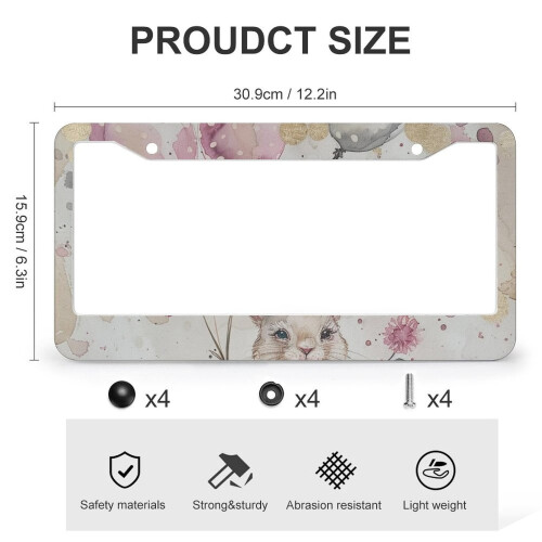 Watercolor Bunny Spring License Plate Frames Aluminum 2 pcs 2