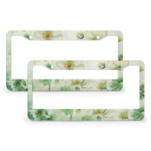 2 Pcs Set Green Leaves And Flowers License Plate Cover Patrick's Day Spring Auto Car Accessories Tag Stainless Aluminum 2 Holes for Women