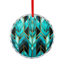 Art Deco Geometric Aqua Turquoise Round Christmas Ornament