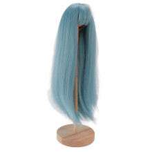 Doll Long Straight Wig with Bangs, Light Grey Blue, 18.5-21cm