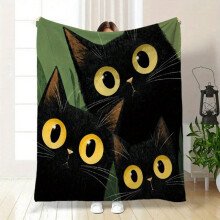Quilted Flannel Blanket Black Cat Design 50x60 Inch