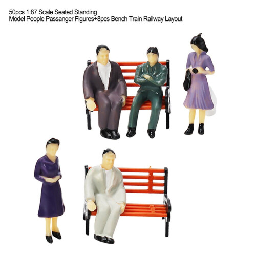50 Seated Standing Model People Passanger Figures+6 Bench Train Railway Layout