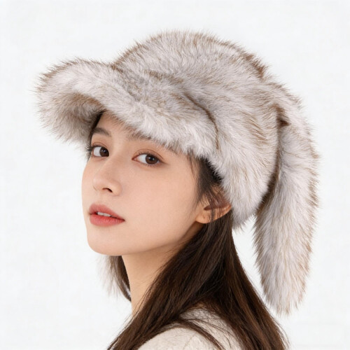 Faux Mink Bunny Ear Baseball Cap Warm Fluffy Trapper Hat