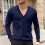 Ανδρικό Μονόχρωμο Πλεκτό Ζακέτα με V-Neck, Σχέδιο Ζακάρ, Μακρυμάνικο Πουλόβερ, 1