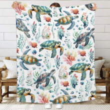 Pläd med havssköldpadda 120x150 cm – Havsdekor, Resor/Picknick/Camping, Blommönster, Kompatibel med sköldpaddsälskare och tonåringar