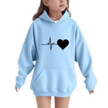 Moletom com capuz folgado para meninos e meninas de 5 a 15 anos, com estampa de coração e pata, mangas raglan e bolsos, ideal para o outono e