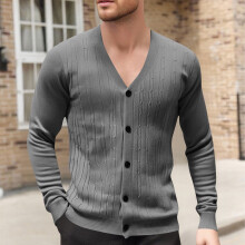 Herre Ensfarvet V-hals Strikcardigan Jacquard-mønster Langærmet Sweaterfrakke Blødt Uldblandingsstof Afslappet Daglig Pendlingsstil