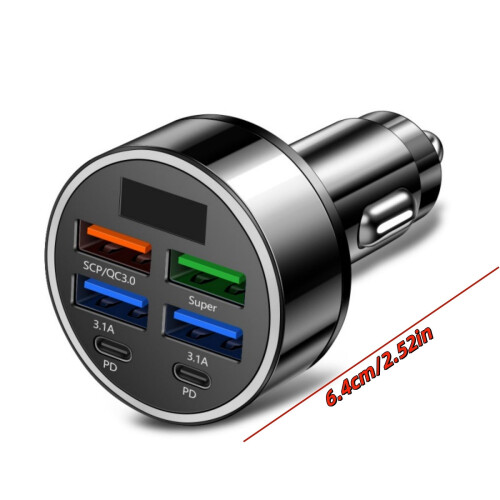 Γρήγορος φορτιστής αυτοκινήτου 100W: 4 θύρες USB + 2 θύρες Type-C, βύσμα 12V, συμβατό με 2