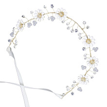 Beautiful Golden Crystal Hair Band with Floral Wreath and Daisy Flower Headpiece