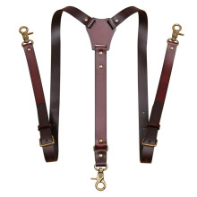Men's Leather Suspenders Heavy Duty Y - Back, Adjustable 3 Metal Snap Hooks,