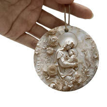 Nativity Christmas Ornament – Mary & Baby Jesus, Christian Tree Decoration, Compatible with Standard Tree Hooks
