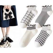 Women's Ruffle Ankle Socks Cotton Striped Bows Argyle Plaid