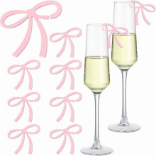 50 Pcs Pink Acrylic Bow Drink Tags for Wine Glasses – Coquette Bachelorette, Birthday, Wedding & Tasting Party Decor (Compatible with Standard