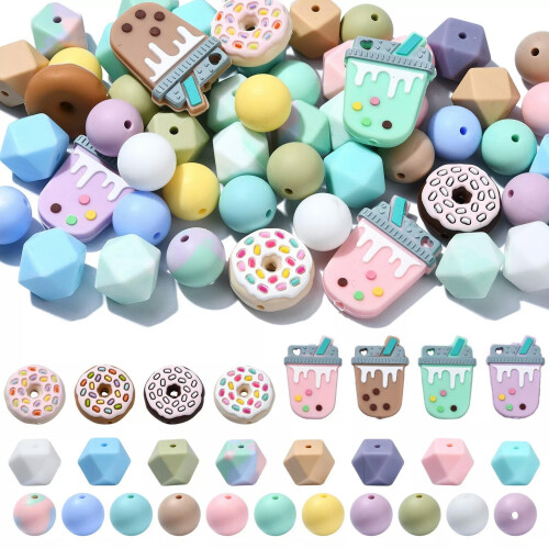 Silicone Focal Round Cube Beads 58 pcs