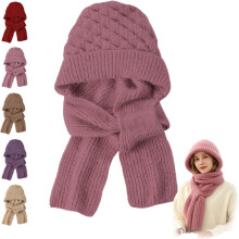 Winter Versatile Knitted Hooded Scarf For Women Warm Fleece Ear Protection Windproof Cap Winter Hat With Attached