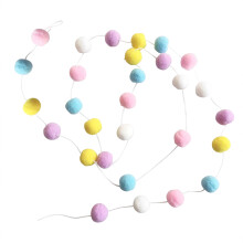 Macaron Pom-Pom Hanging Garland – Soft Plush Tassel Banner for Teen Room, Nursery, Photo Prop, Boho Wall Decor, Shower & Birthday Party – 1X